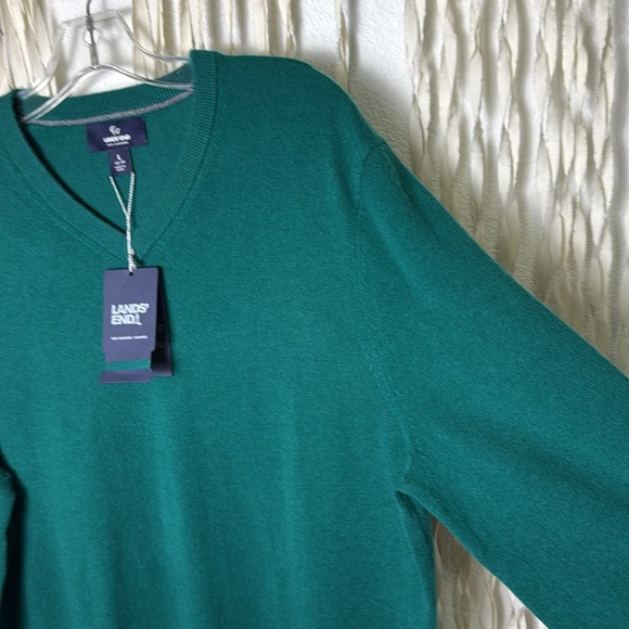 Lands' End NWT Teal Green Men's V-Neck Cashmere Sweater Size Large - Picture 2 of 11